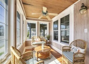 The porch of a Bethany Beach vacation rental to enjoy a treat from a local bakery in.
